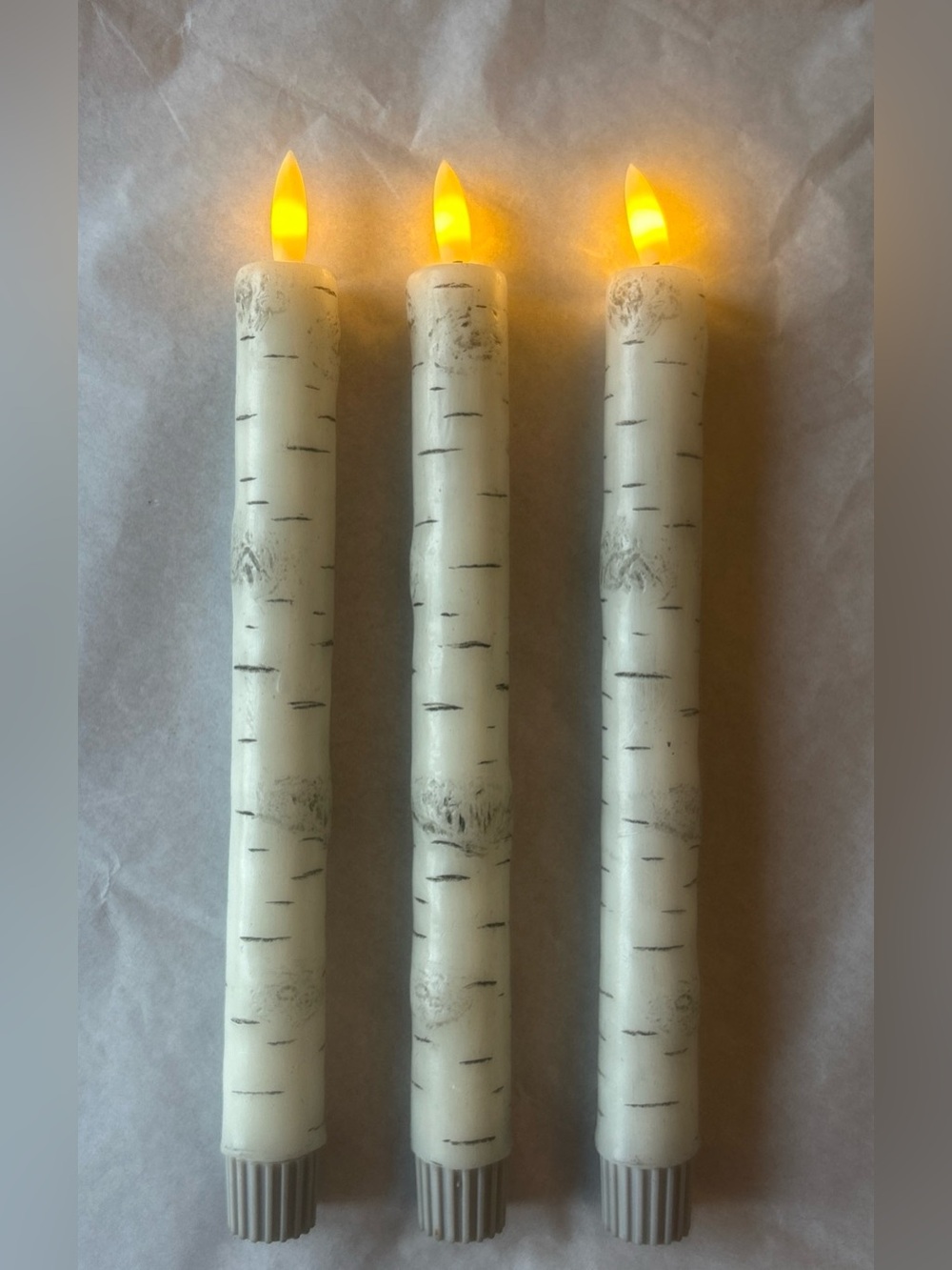 Birch-Textured LED Taper Candles - White (Set of 3)